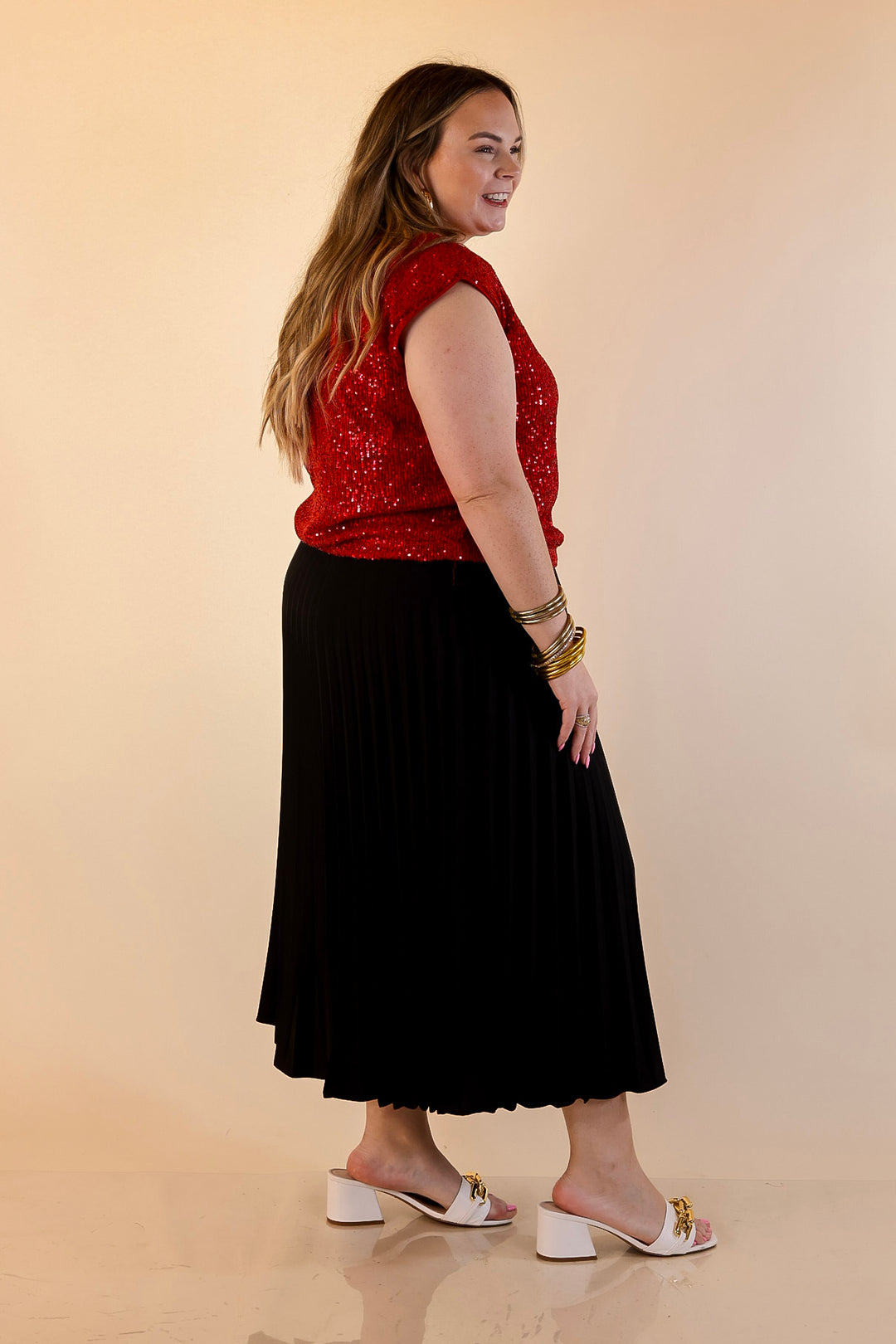 Sequin Sleek Sleeveless Dressy Sequin Top in Red