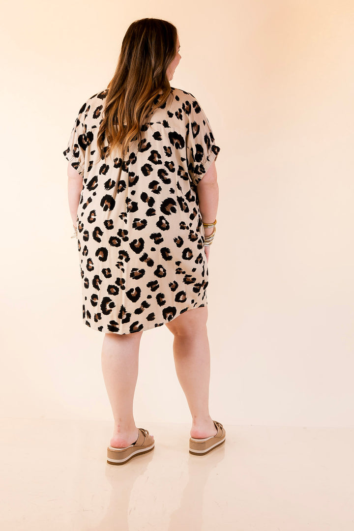 Naturally Stylish Leopard Print Poncho Dress in Cream, Black and Brown