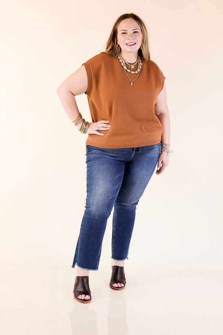 Effortlessly Yours Short Sleeve Crew Neck Sweater in Camel Brown