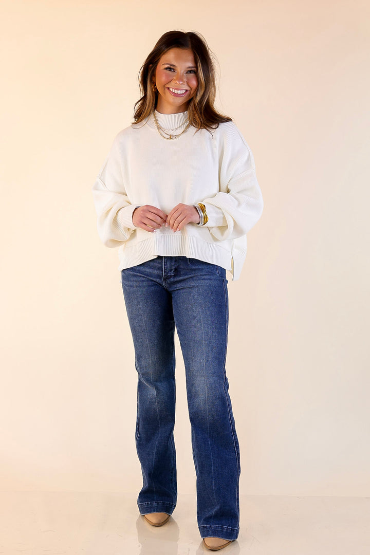 Fireside Fit Cropped Long Sleeve Mock Neck Sweater in Ivory