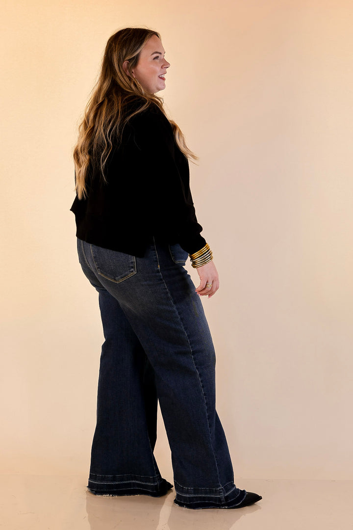 Fireside Fit Cropped Long Sleeve Mock Neck Sweater in Black