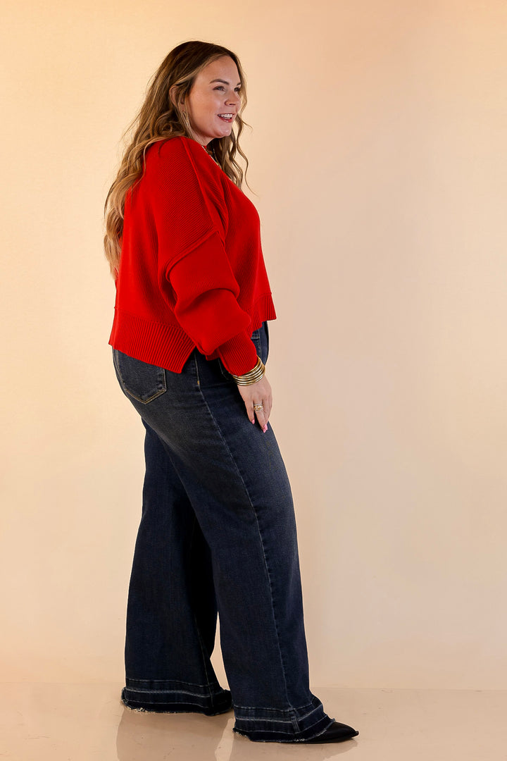 Fireside Fit Cropped Long Sleeve Mock Neck Sweater in Red