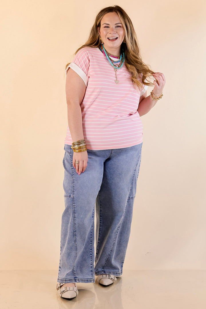 Risen | Relaxed and Ready Elastic Drawstring Waistband Featherweight Barrel Jean in Light Wash