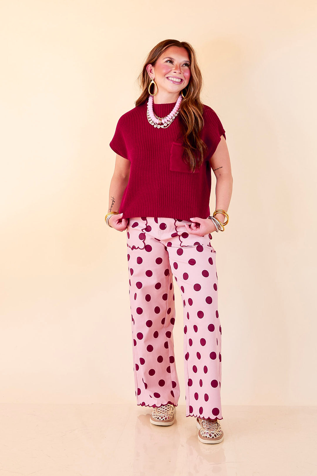Repeat Worthy Cap Sleeve Cropped Sweater with Front Pocket in Maroon