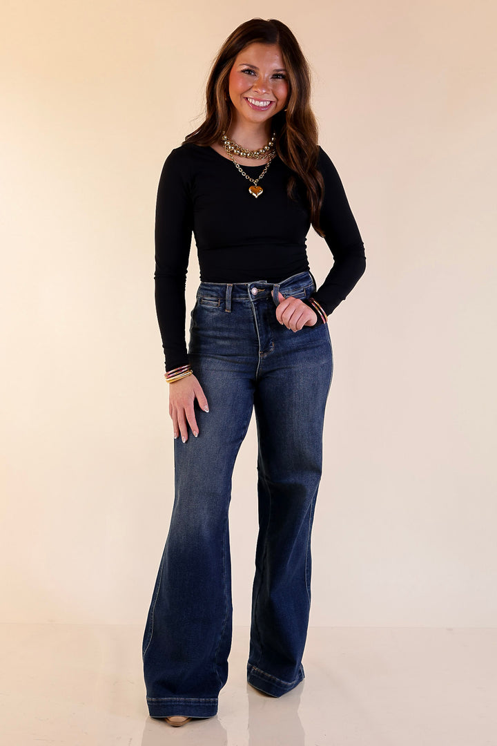 Judy Blue | Perfectly Poised Tummy Control Retro Wide Leg Trouser Jean in Dark Wash