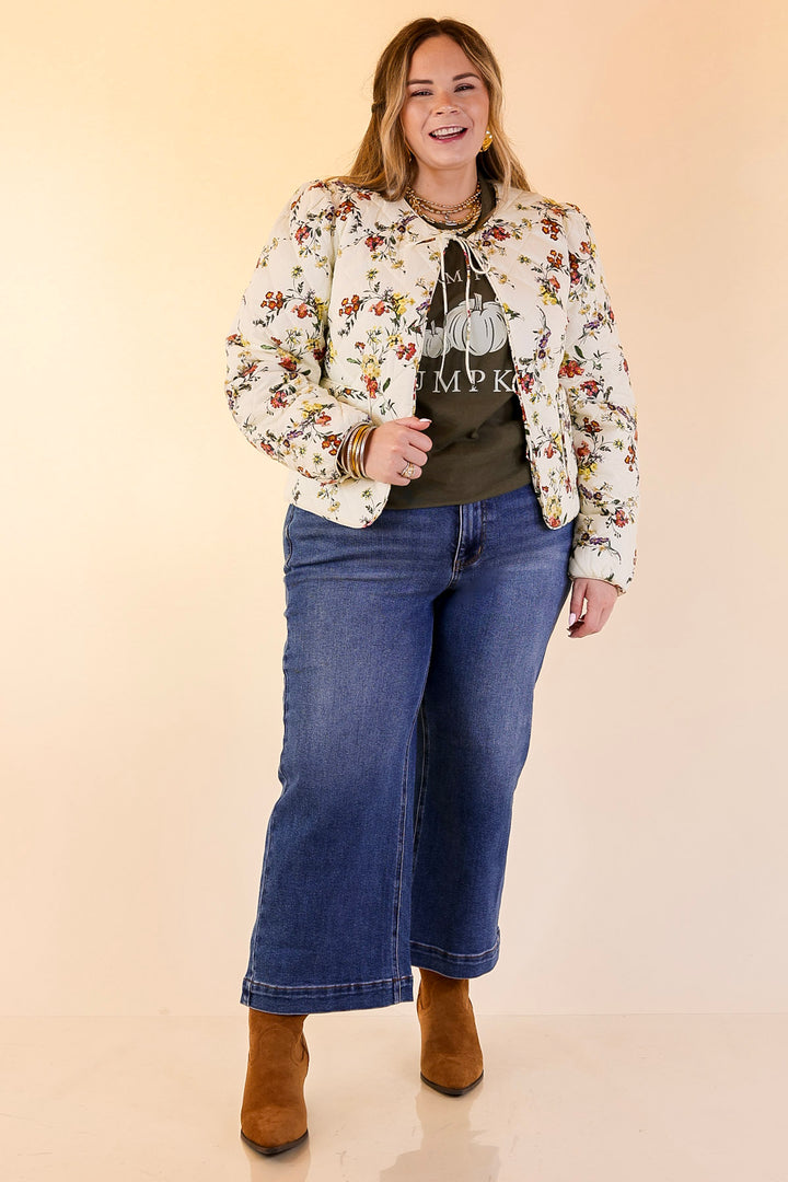 Chic in Bloom Quilted Floral Jacket with Front Ties in Ivory