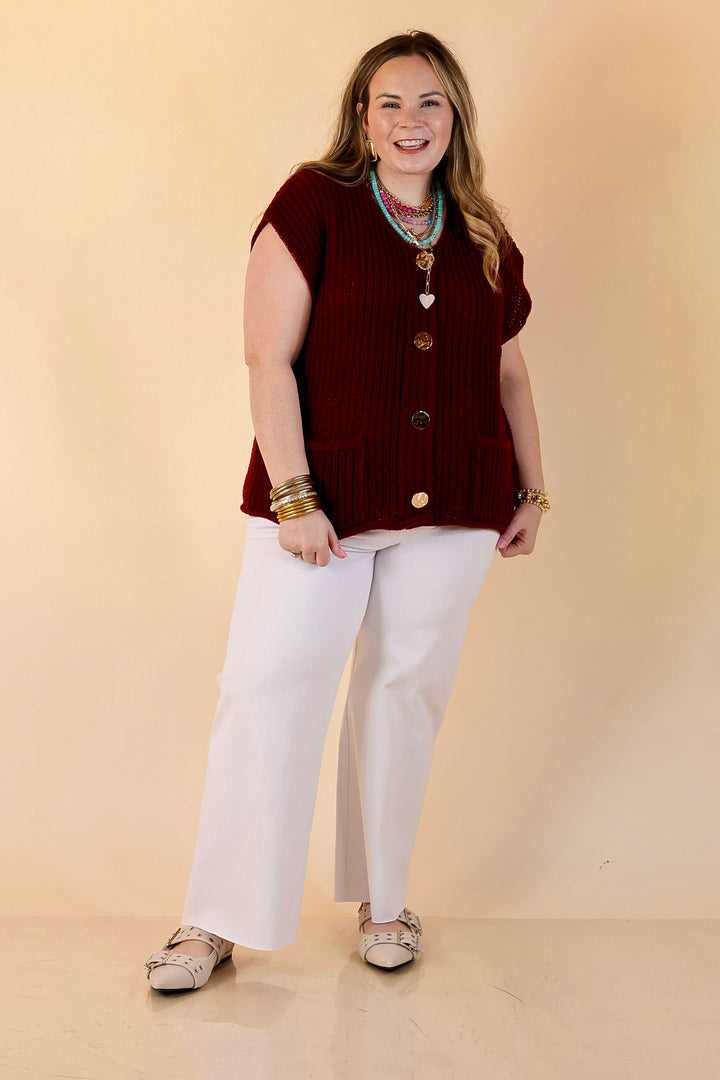Always Effortless Oversized Button Down Large Knit Sweater Vest in Maroon