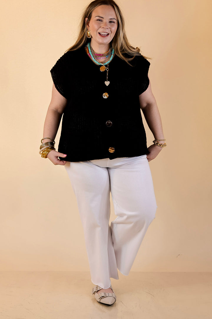 Always Effortless Oversized Button Down Large Knit Sweater Vest in Black