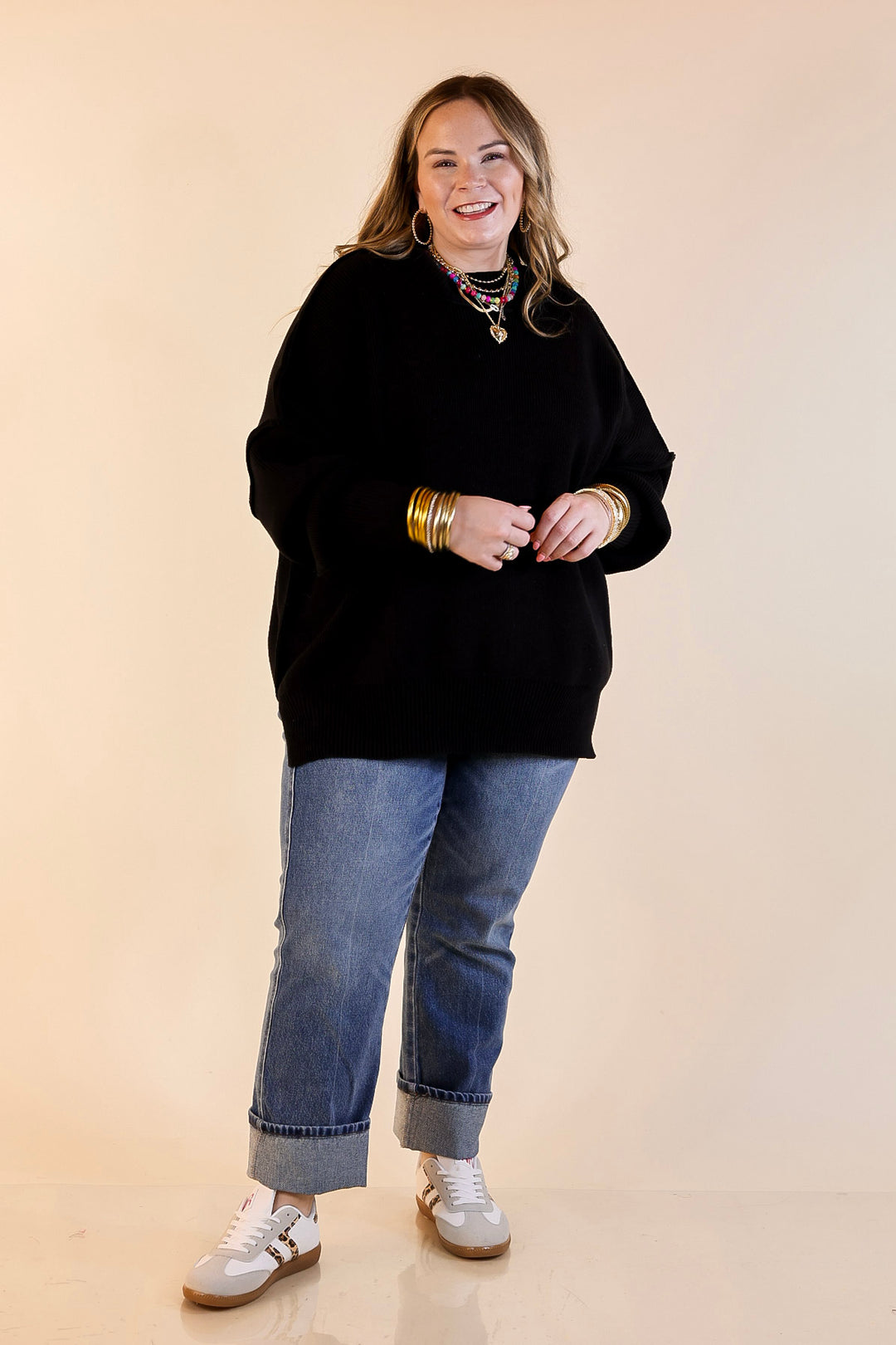 Snug and Stylish Mock Neck Sweater with Side Slit in Black