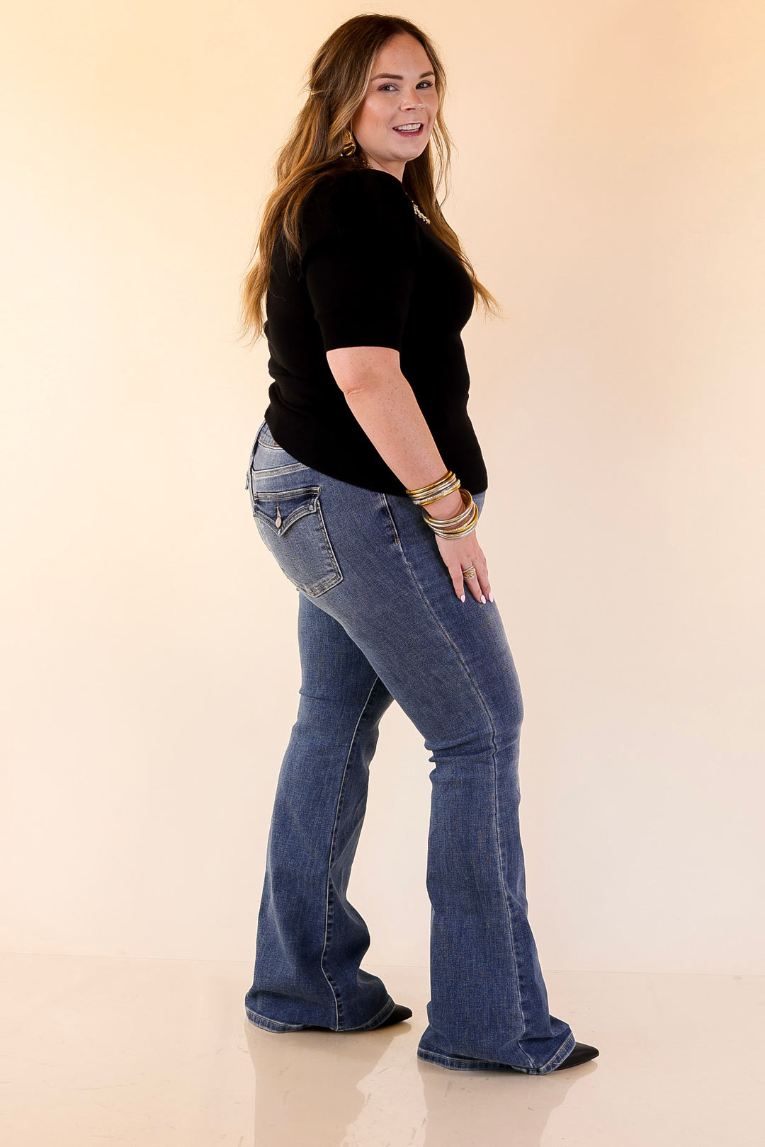 Judy Blue | Made for More Double Button Flare Jean in Medium Wash