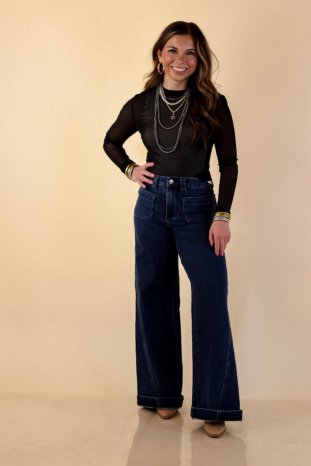 The Essential Layer Solid Sheer Mesh Long Sleeve Top in Black