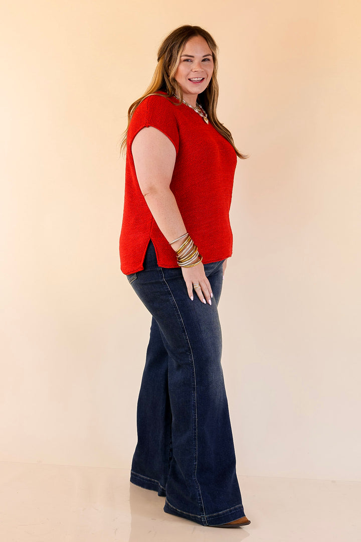 Forever Favorite Oversized Crew Neck Sweater Vest in Ruby Red