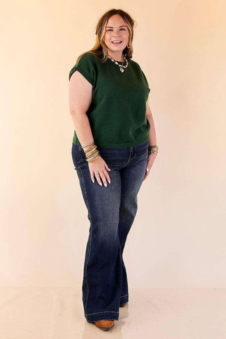 Effortlessly Yours Short Sleeve Oversized Sweater in Forest Green