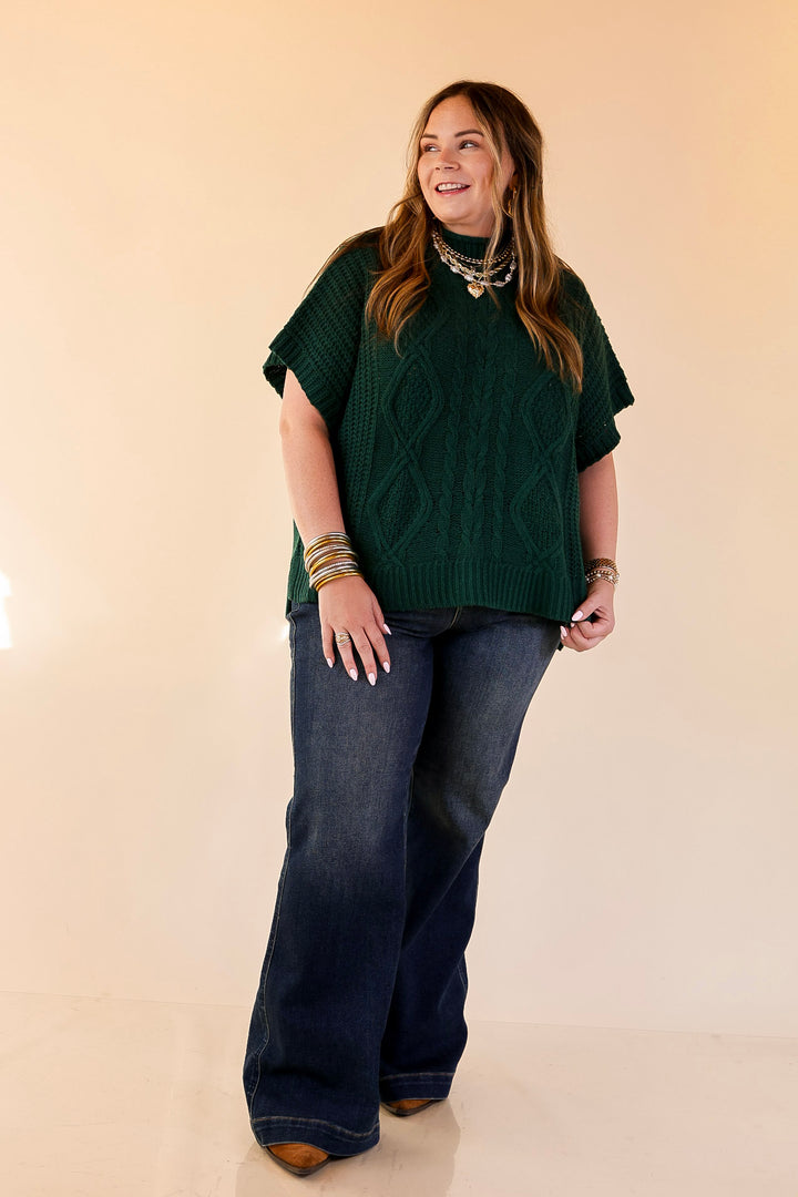 Mud Pie | Claude Oversized Cable Knit Dropped Shoulder Sweater in Forest Green