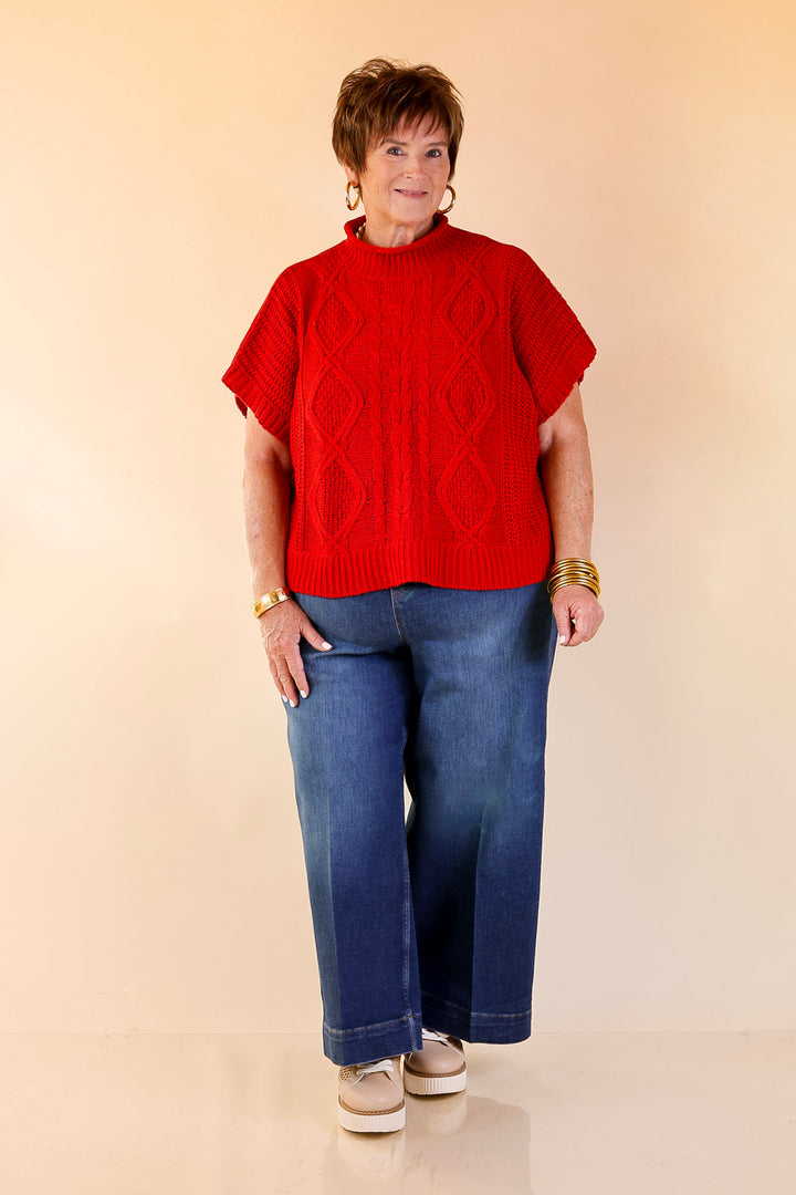 Mud Pie | Claude Oversized Cable Knit Dropped Shoulder Sweater in Red