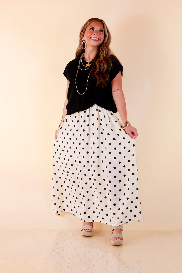 Two Ways to Charm Polka Dot Spaghetti Strap Dress Set with Detachable Black Top in Cream