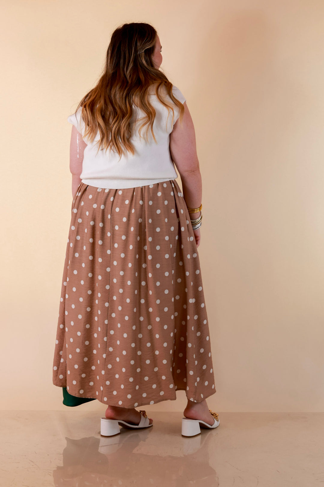 Two Ways to Charm Polka Dot Spaghetti Strap Dress Set with Detachable Ivory Top in Taupe