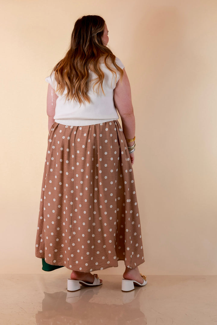 Two Ways to Charm Polka Dot Spaghetti Strap Dress Set with Detachable Ivory Top in Taupe