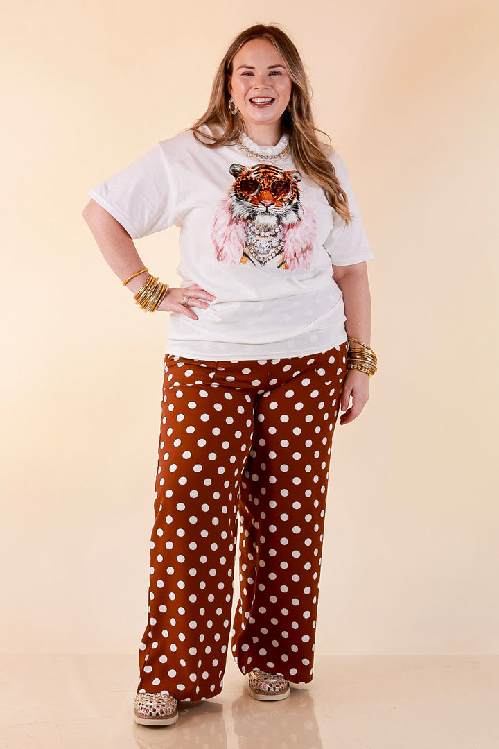 Dressed to Roar Glamourous Tiger Printed Short Sleeve Graphic in White