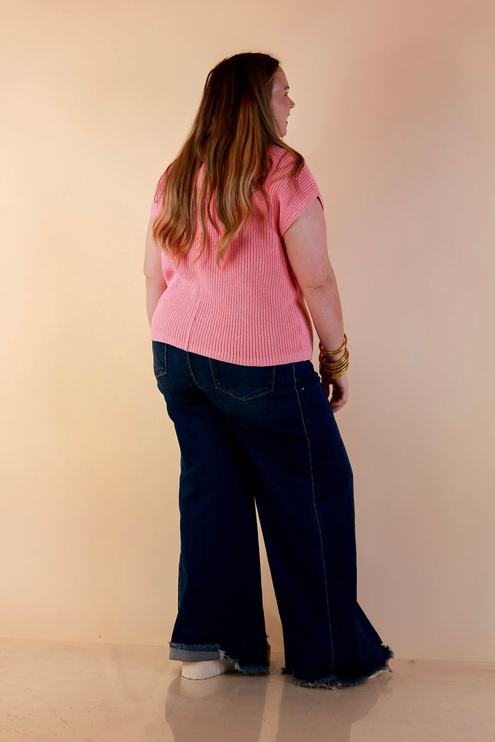 Repeat Ready Cap Sleeve Sweater with Front Pocket in Pink