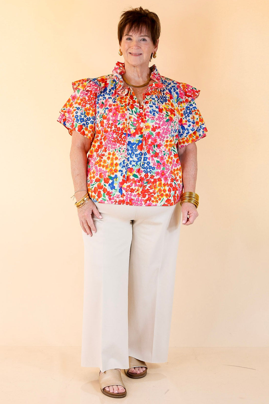 BuddyLove | Shauna Ruffle Shoulder Top in Berry Blue