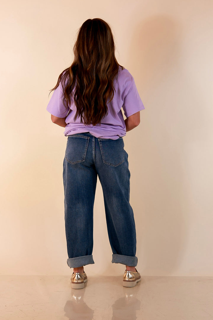 Here for the Fun "Dilly Dally" Stripe, Star and Polka Dot Print Short Sleeve Graphic Tee in Lavender Purple