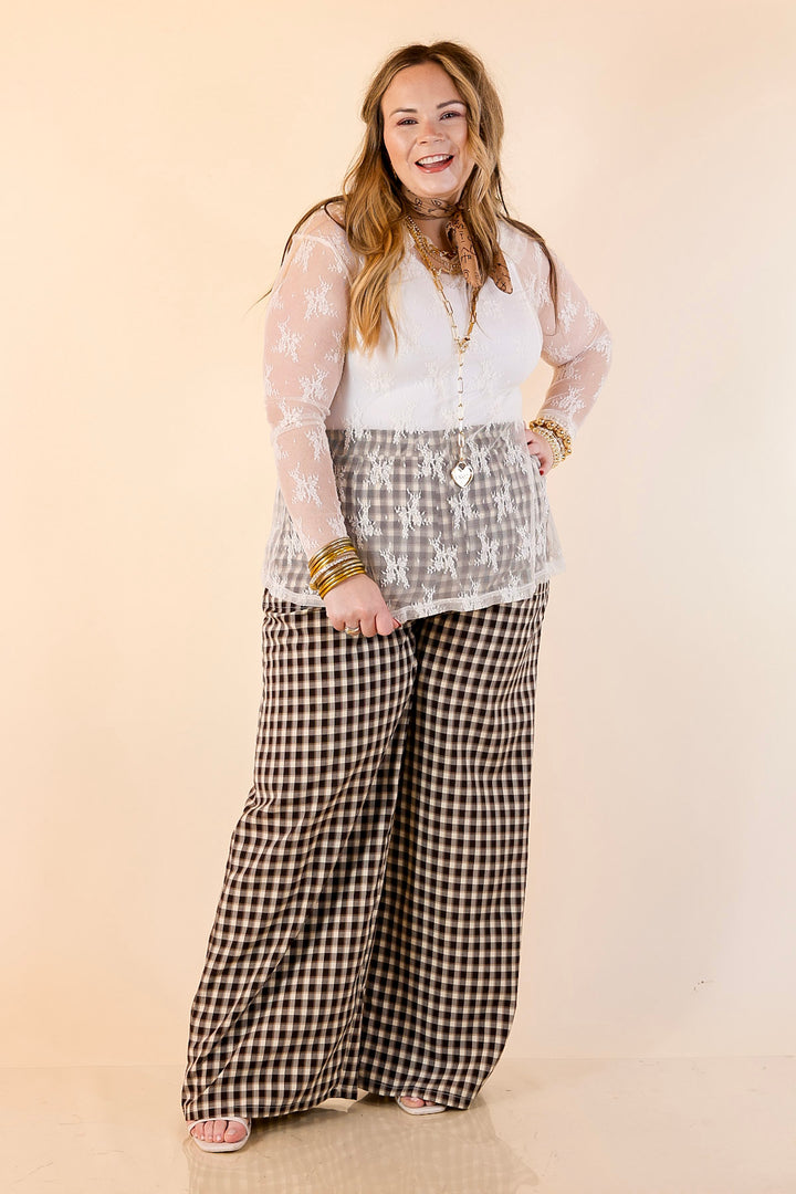 Pairs Well with Others Plaid Checkered Print Drawstring Pants with Elastic Waistband in Ivory