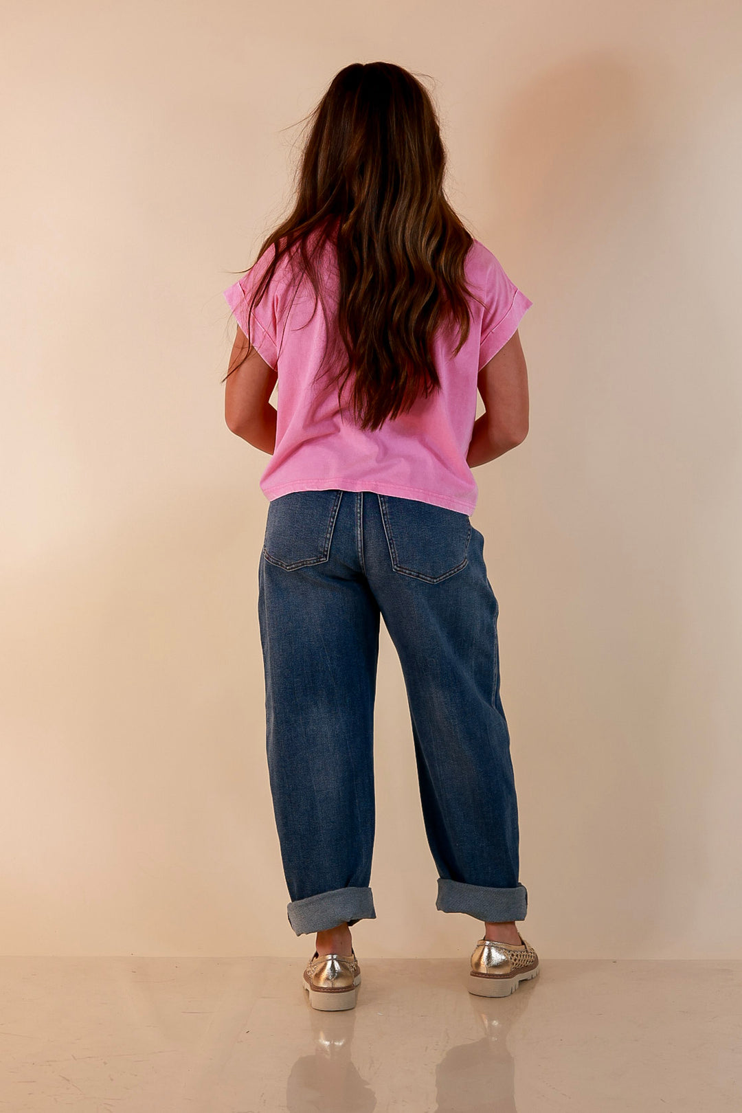 Easy Chic Mineral Washed Short Sleeve Cropped Tee in Candy Pink