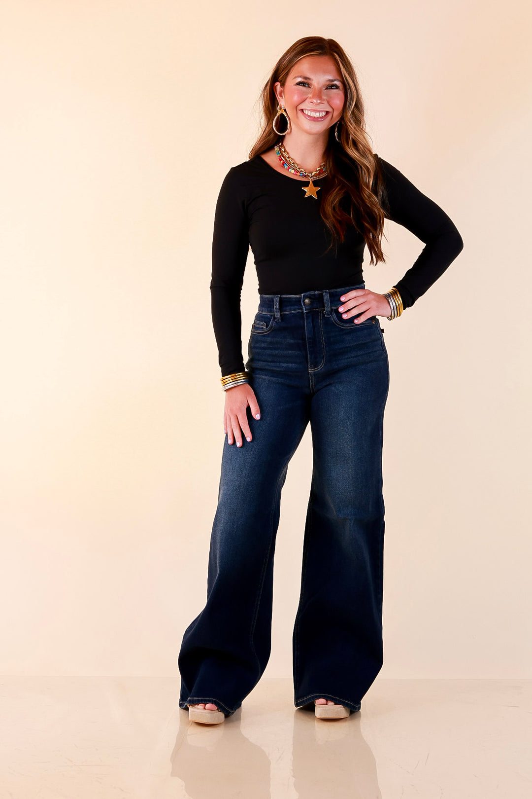 Judy Blue | Lasting Impression Lux Retro Wide Leg Jeans in Dark Twilight Blue Wash