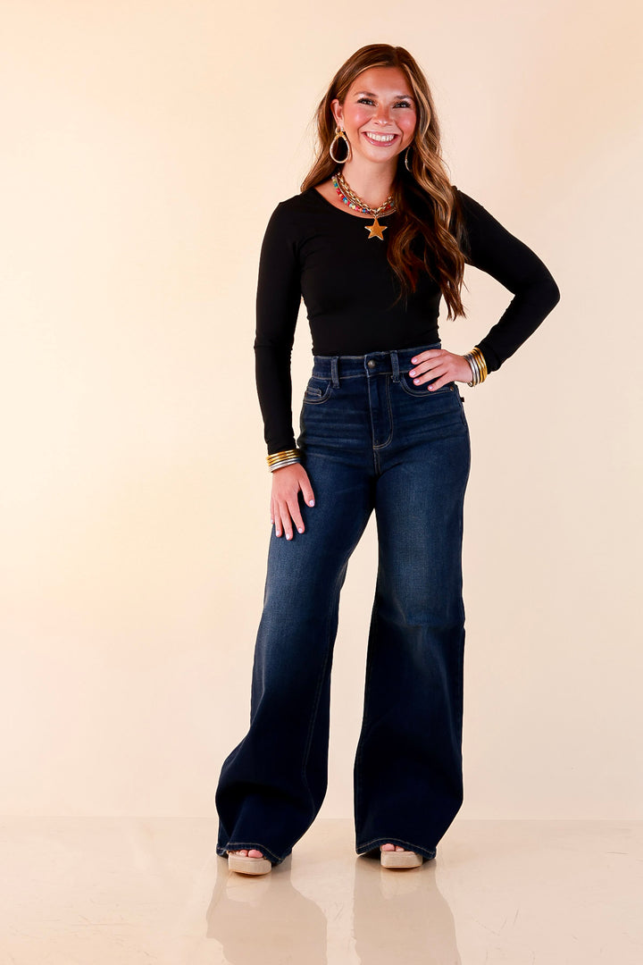 Judy Blue | Lasting Impression Lux Retro Wide Leg Jeans in Dark Twilight Blue Wash