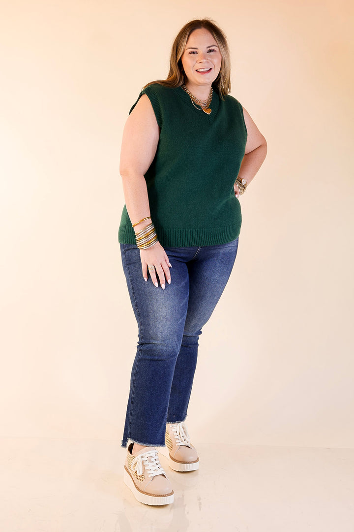Vested Interest Knit V Neck Sweater Vest in Hunter Green