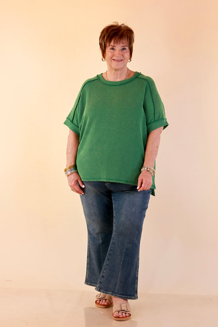 Daily Perfection Scoop Neck Short Sleeve Ribbed Top in Green