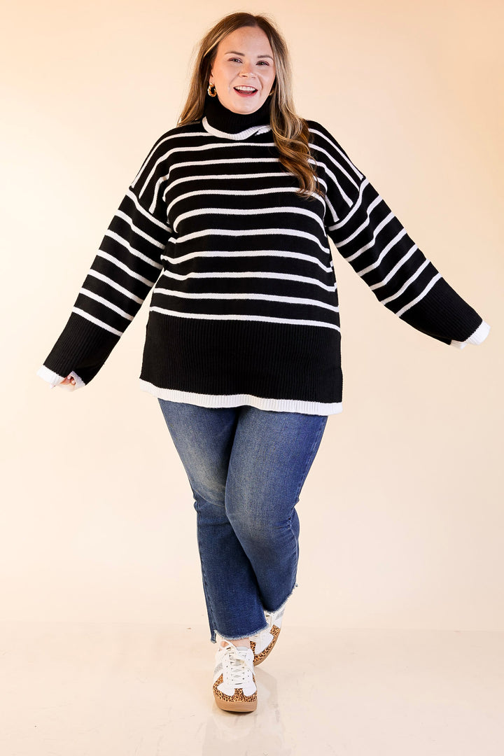 Mud Pie | Dunn Turtleneck Sweater with White Stripes in Black