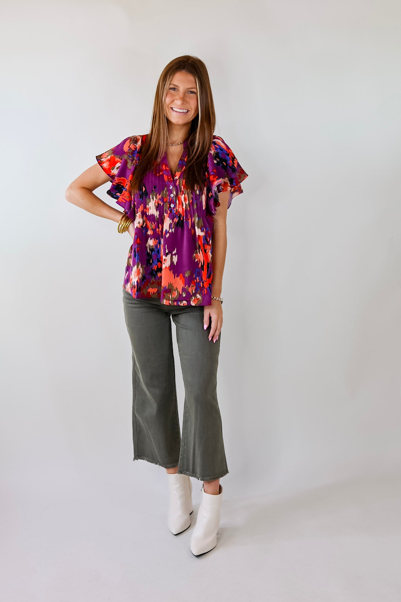 Endless Charisma Short Sleeve Blouse in Purple - Giddy Up Glamour Boutique