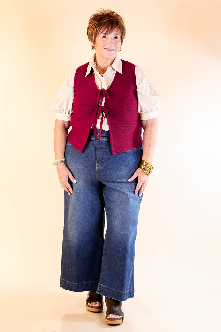 Main Attraction Bow Tie Front Sweater Vest in Maroon