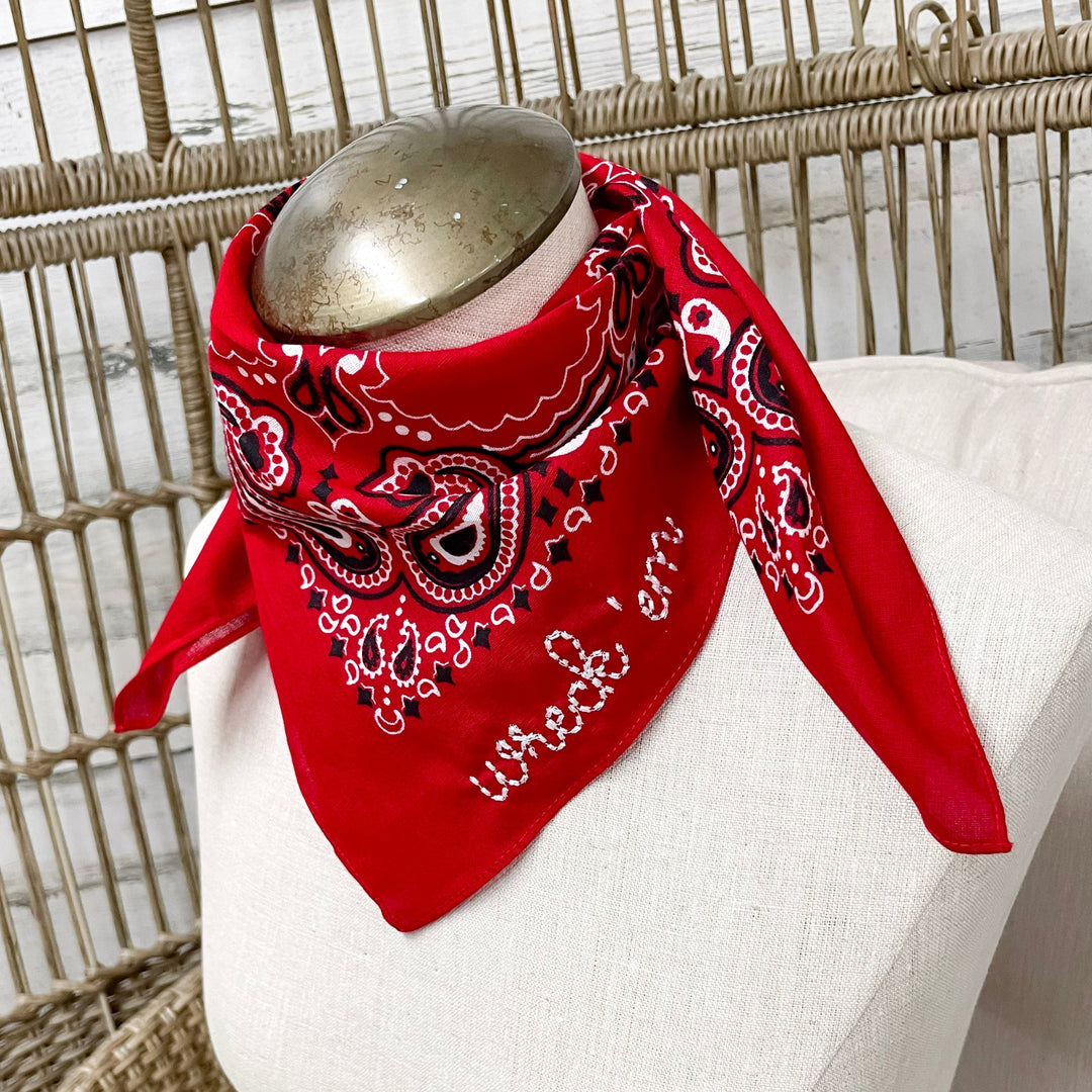 Wreck'Em Embroidered Bandana in Red