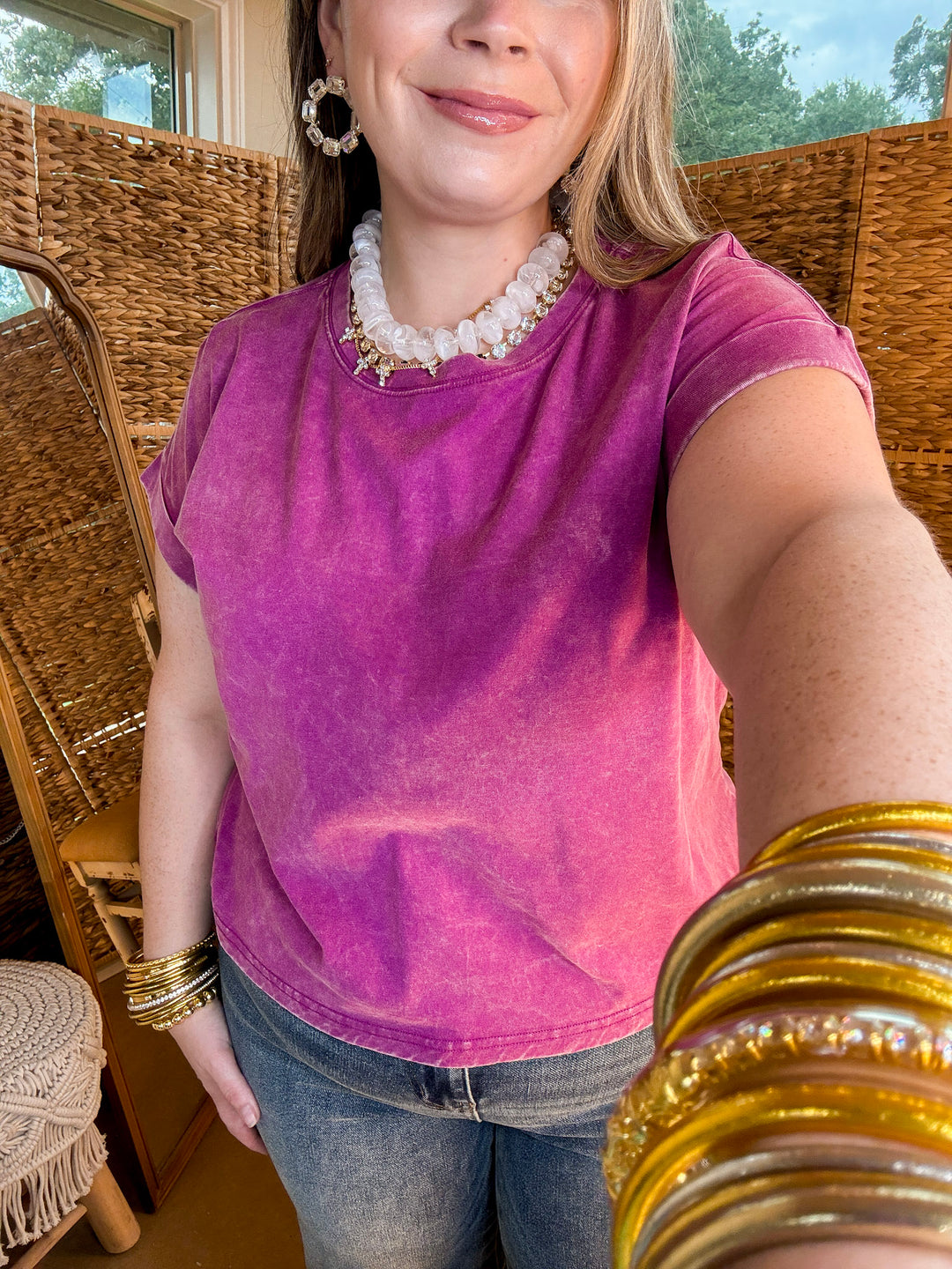 Easy Chic Mineral Washed Short Sleeve Cropped Tee in Plum Purple