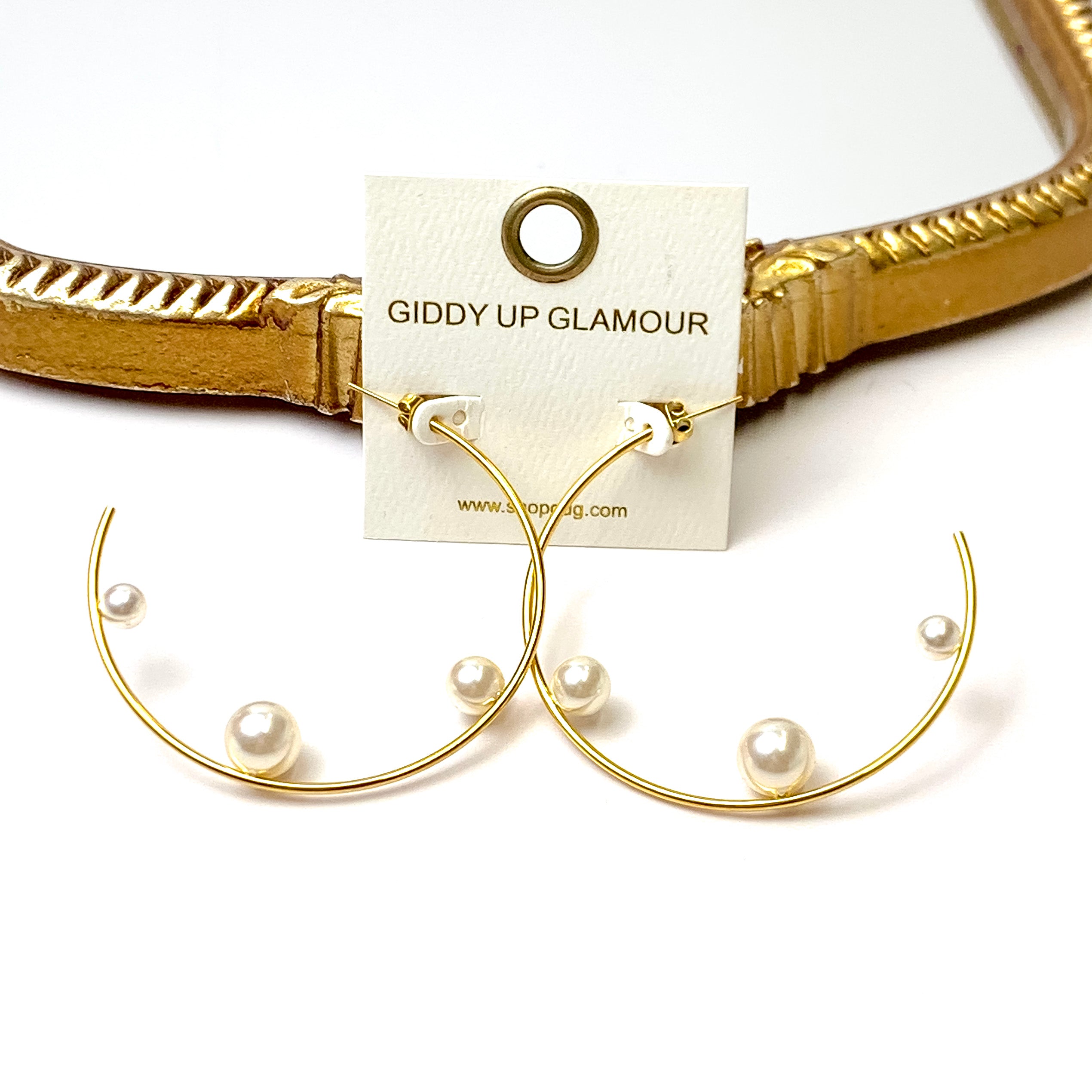 Bracha | Kristy Pearl Hoop Earrings in Gold Tone - Giddy Up Glamour Boutique
