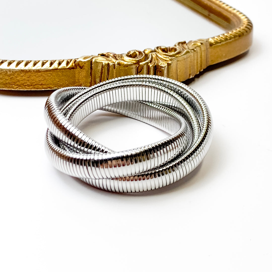 Bracha | She's Bossy Chunky Bangle Bracelet in Silver Tone - Giddy Up Glamour Boutique