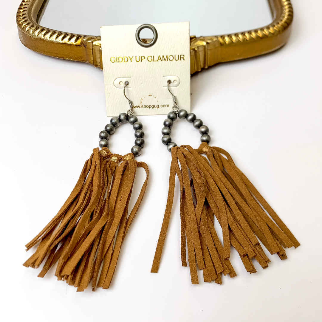 Feelin' Fabulous Navajo Teardrop Earrings With Faux Leather Tassels in Brown - Giddy Up Glamour Boutique