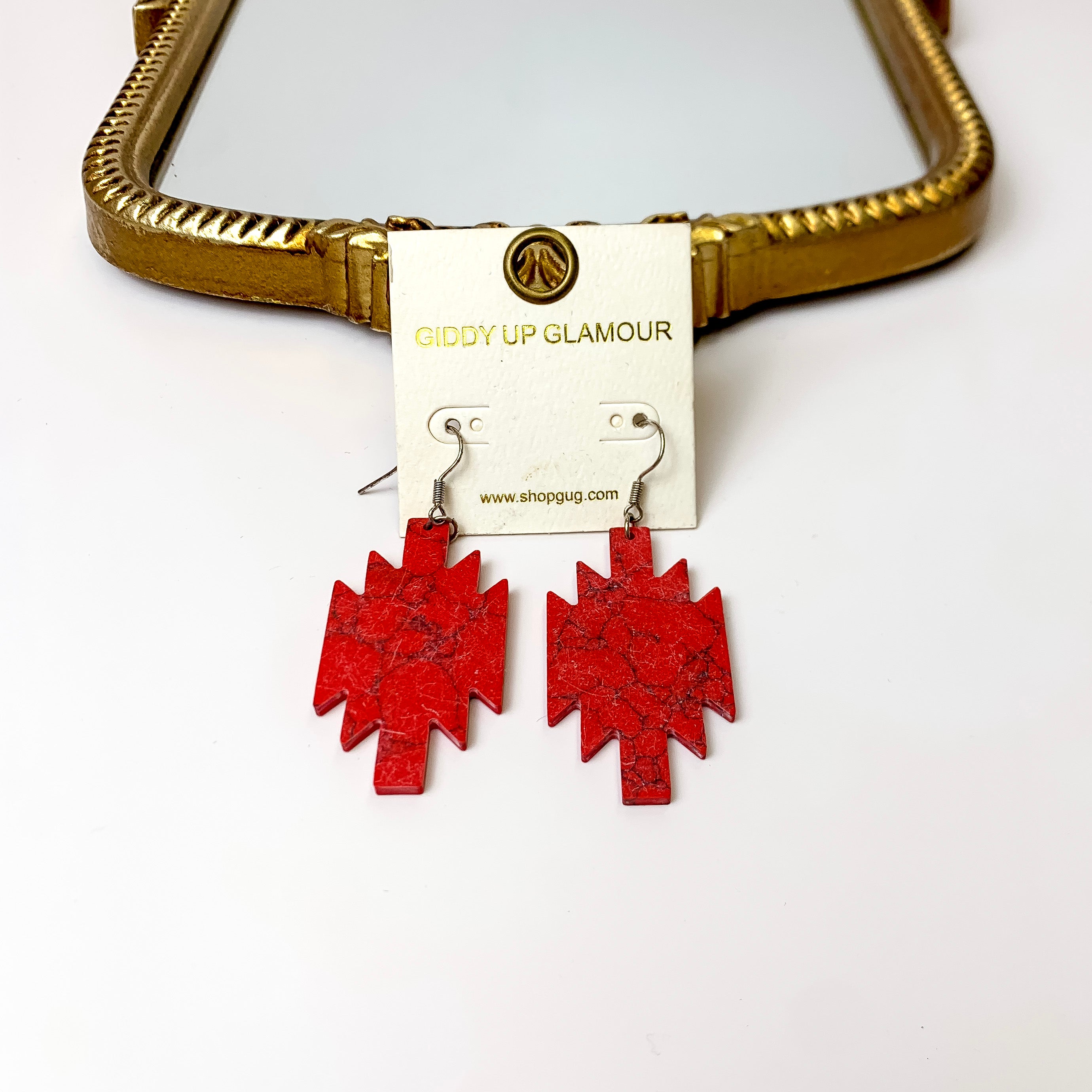 Stone Cold Aztec Cutout Earrings in Red - Giddy Up Glamour Boutique
