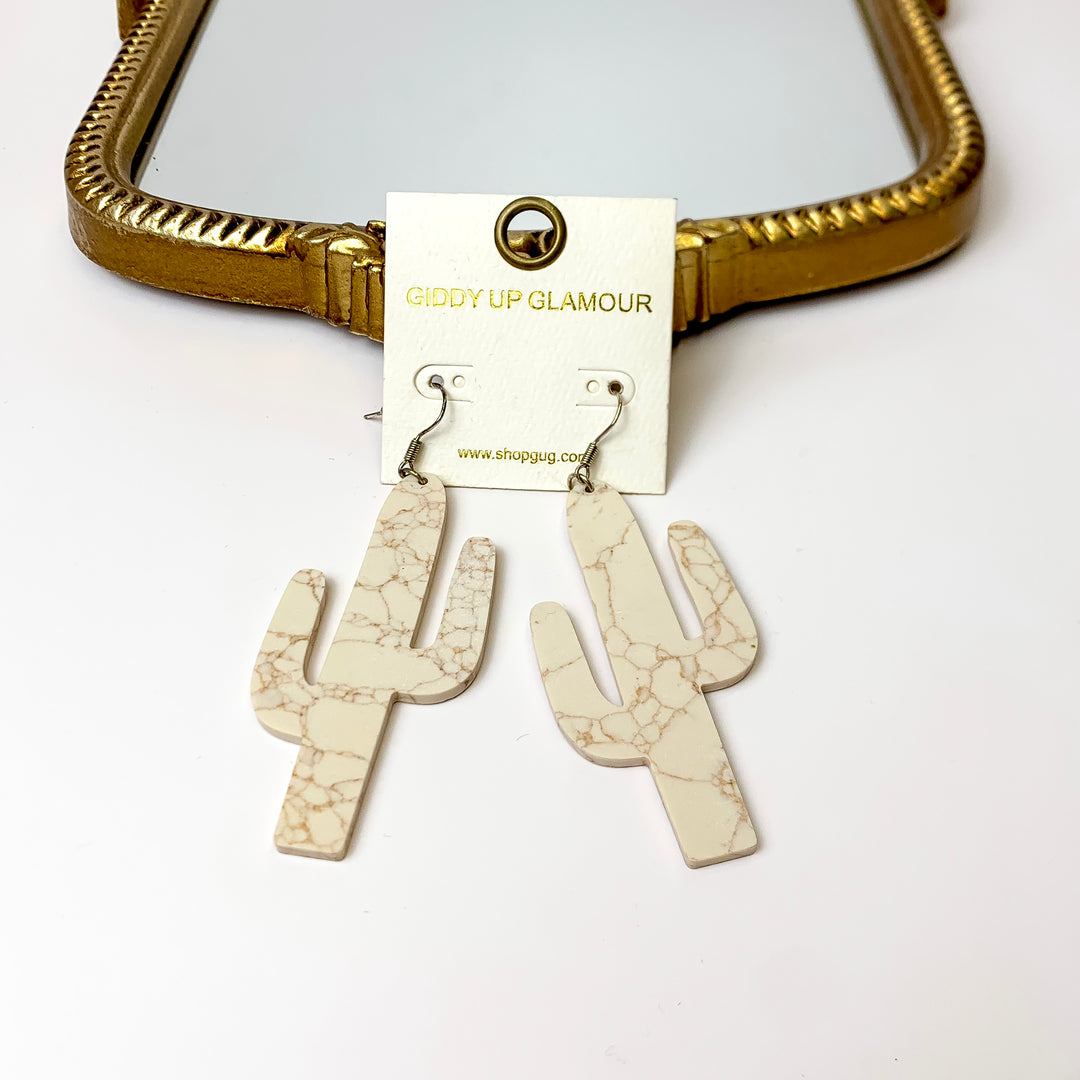 Set in Stone Cactus Cutout Earrings in Ivory - Giddy Up Glamour Boutique