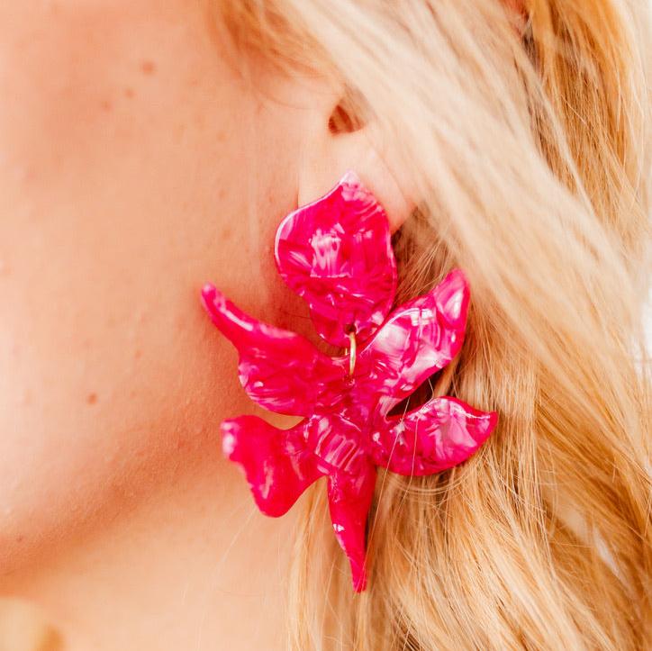 Linny Co | Flora Drop Earrings in Pearlized Hot Pink
