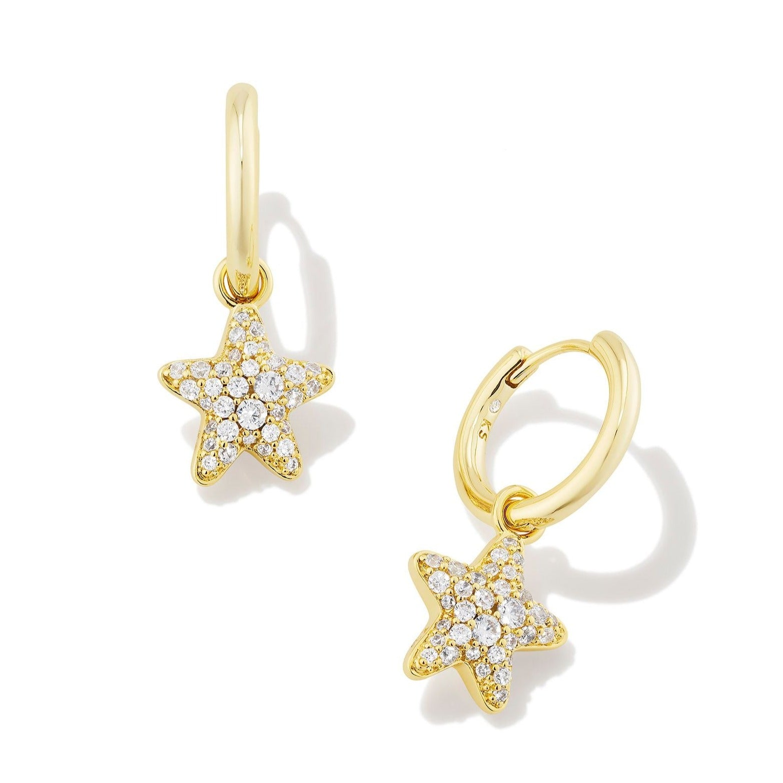 Kendra Scott | Jae Star Pave Gold Huggie Earrings in White Crystal - Giddy Up Glamour Boutique