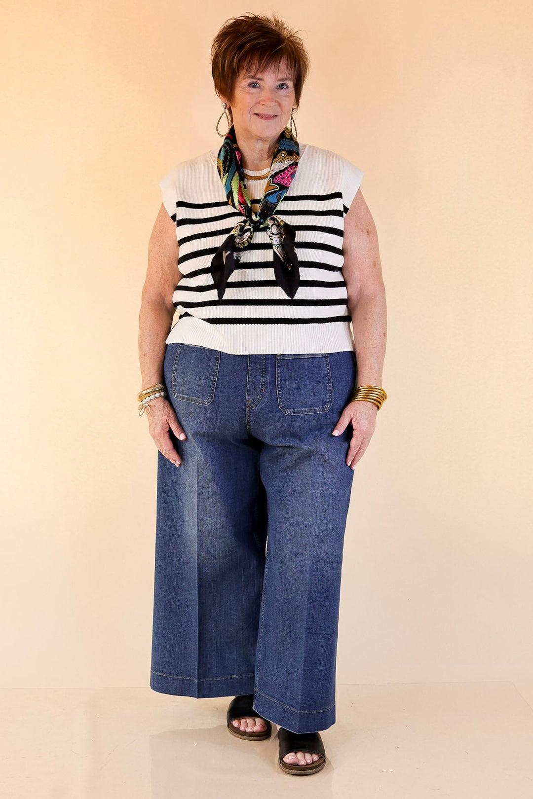 Stripe Things Up Drop Shoulder Knit Sweater in White with Black Stripes