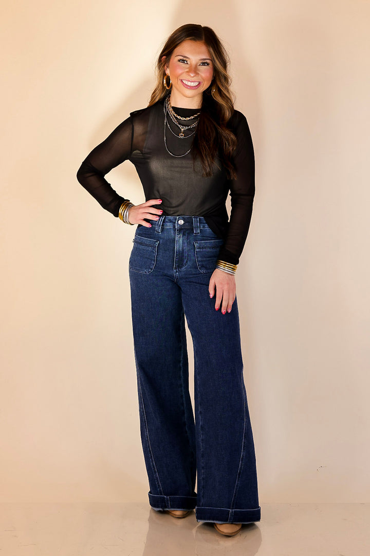 Sheer Confidence Solid Mesh Long Sleeve Top in Black