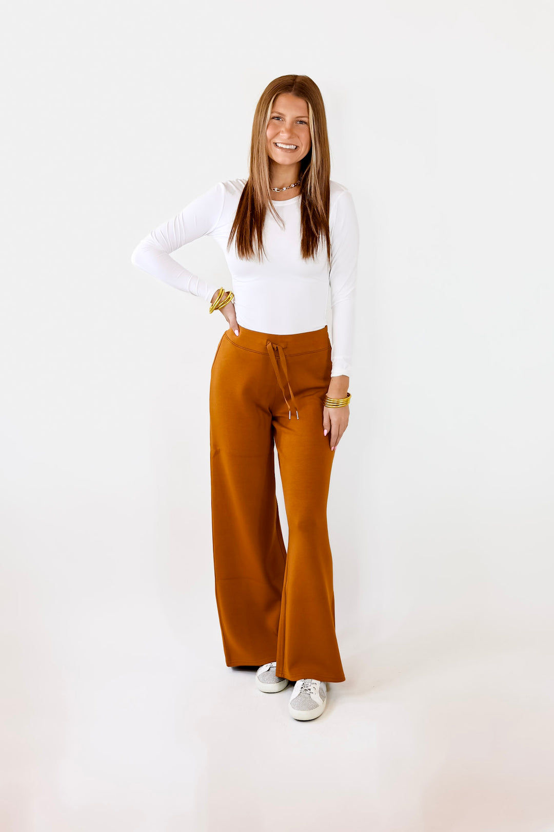 SPANX | AirEssentials Wide Leg Sweatpants in Butterscotch Brown - Giddy Up Glamour Boutique