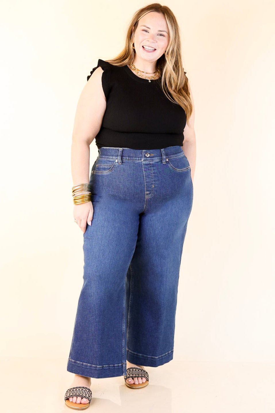 SPANX | EveryWear Cropped Wide Leg Jeans in Dark Wash