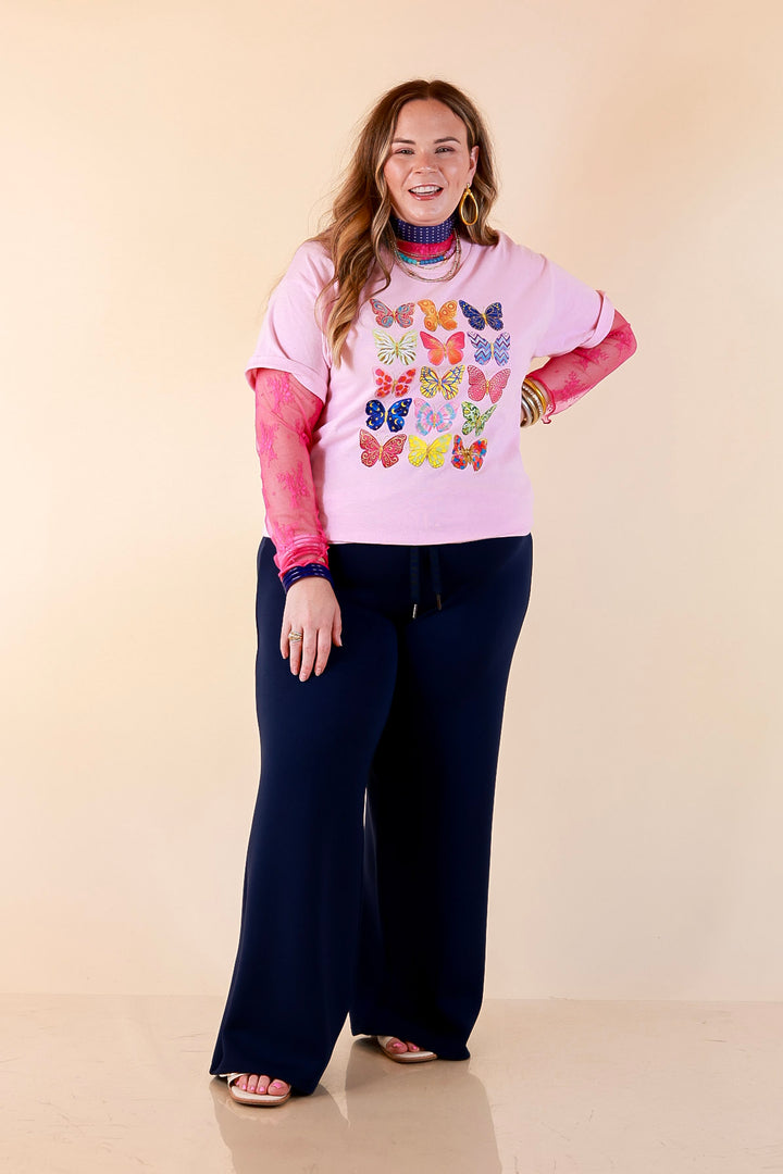 Butterfly Season Multi Print Butterflies Short Sleeve Graphic Tee in Light Pink