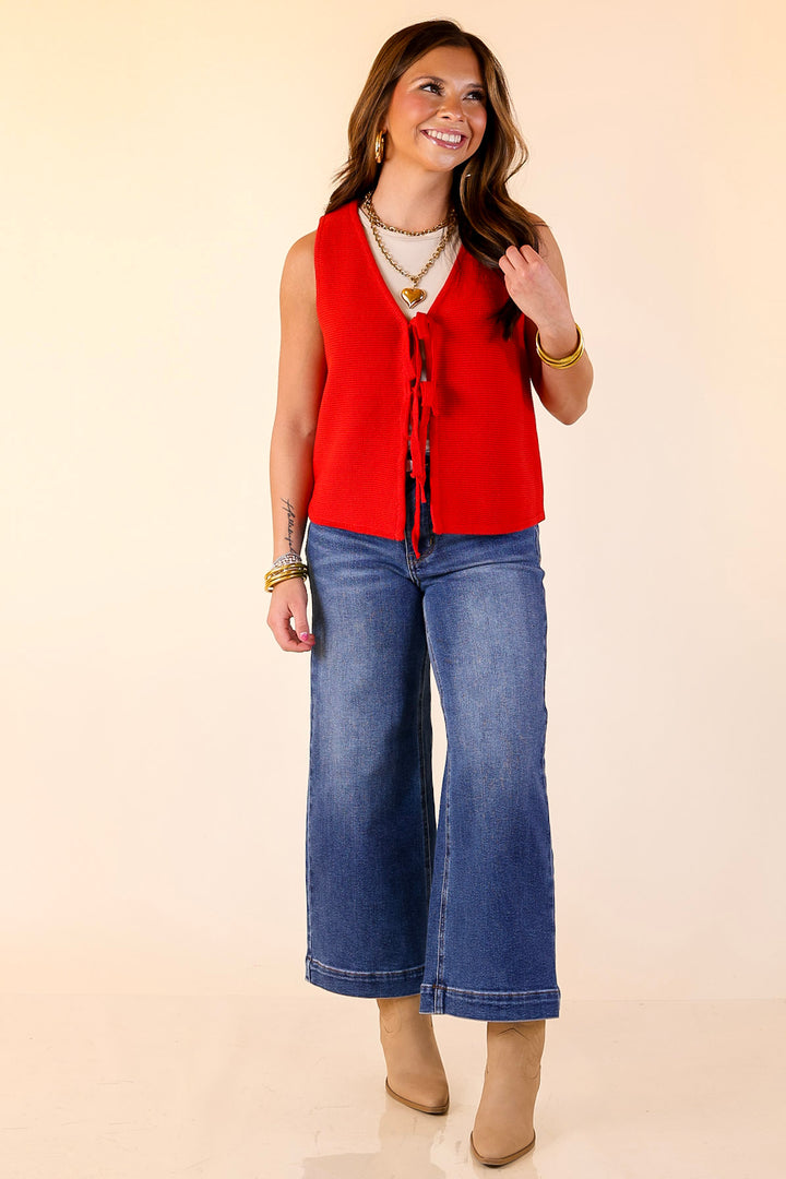 Main Attraction Bow Tie Front Sweater Vest in Red